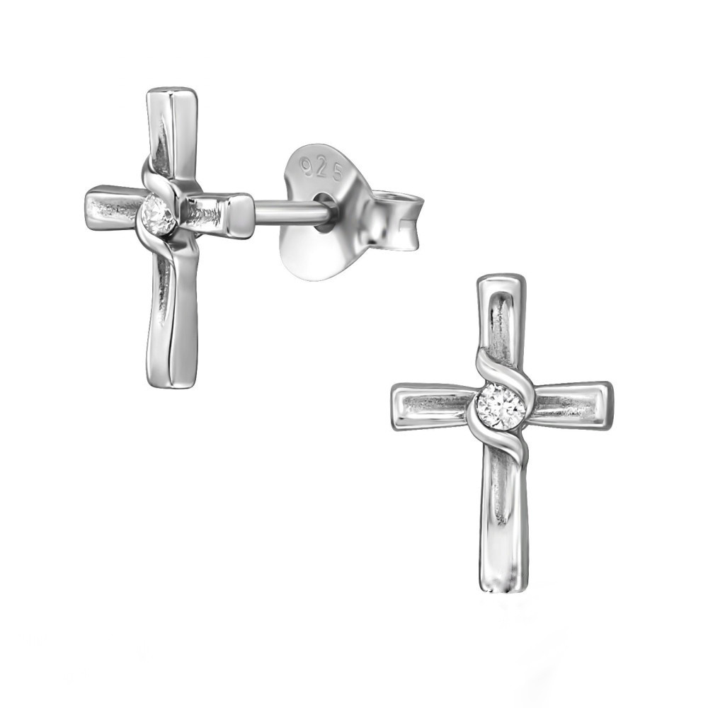 Cross Shaped Diamond Ear Studs