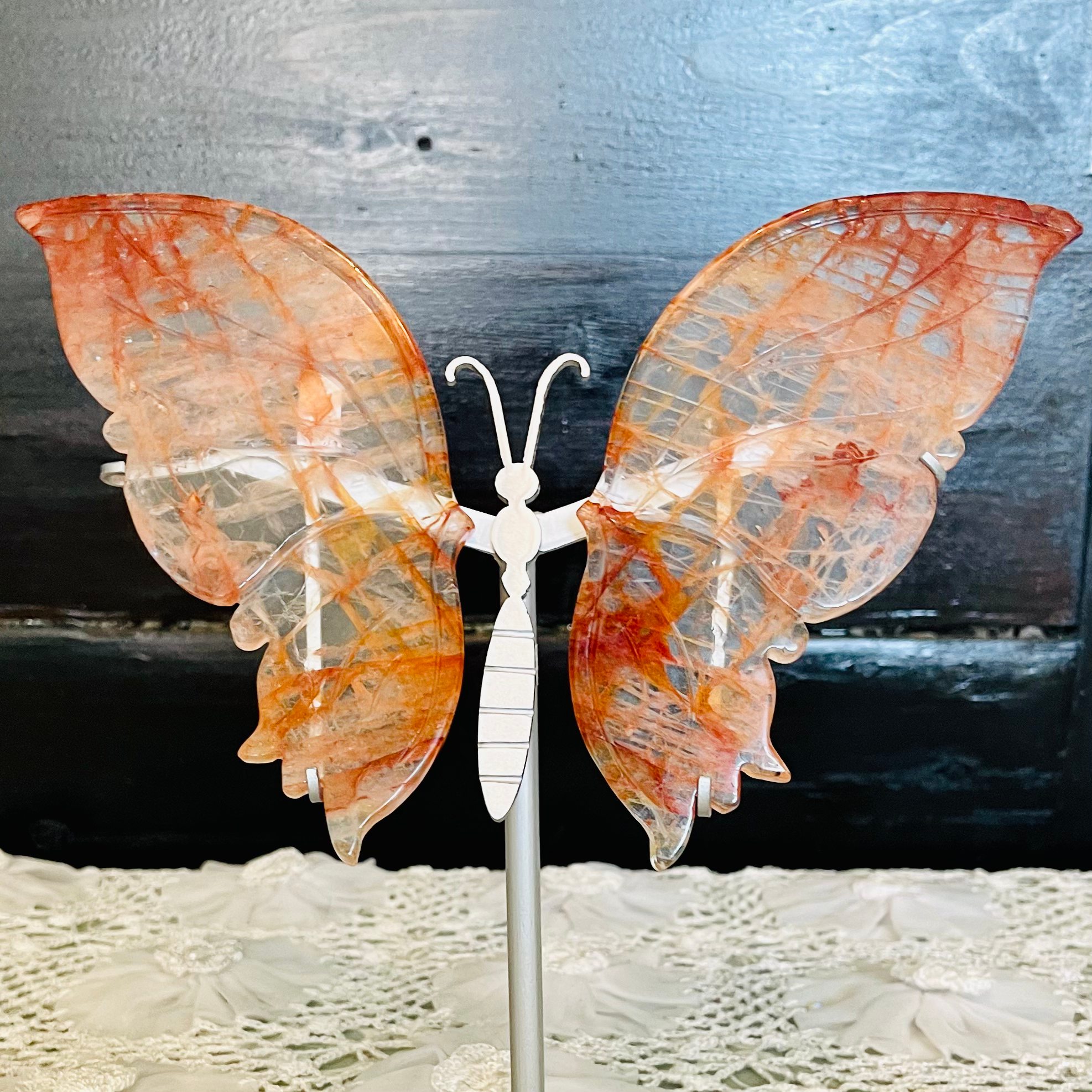 00001948 Fire Quartz with Golden Healer Butterfly Wings