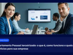 Banner corporativo com profissionais em reunião e título sobre departamento pessoal terceirizado e seus benefícios para empresas.