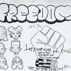Ink drawing ‘freedom’ with the well known 'Lift every voice and sing' combined with my own poetry and drawing of Black youth.