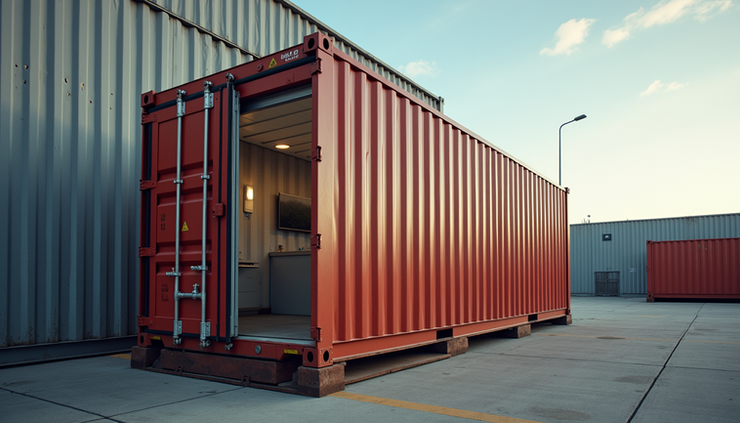 Eye-level view of a customized shipping container with innovative design features