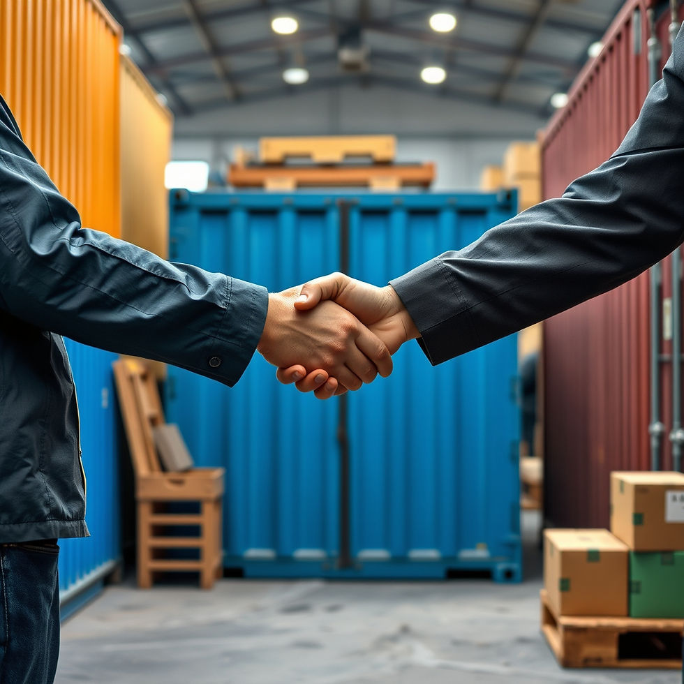 hand shaking as doing a promise with shipping container fabrication in the background make
