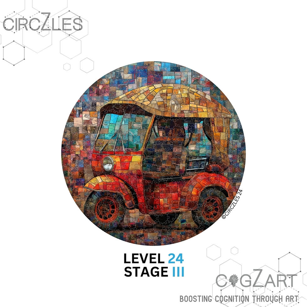 Thumbnail: Circles, Level 24 Stage III,  Indian rickshaw, themed puzzle, adult Jigsaw.