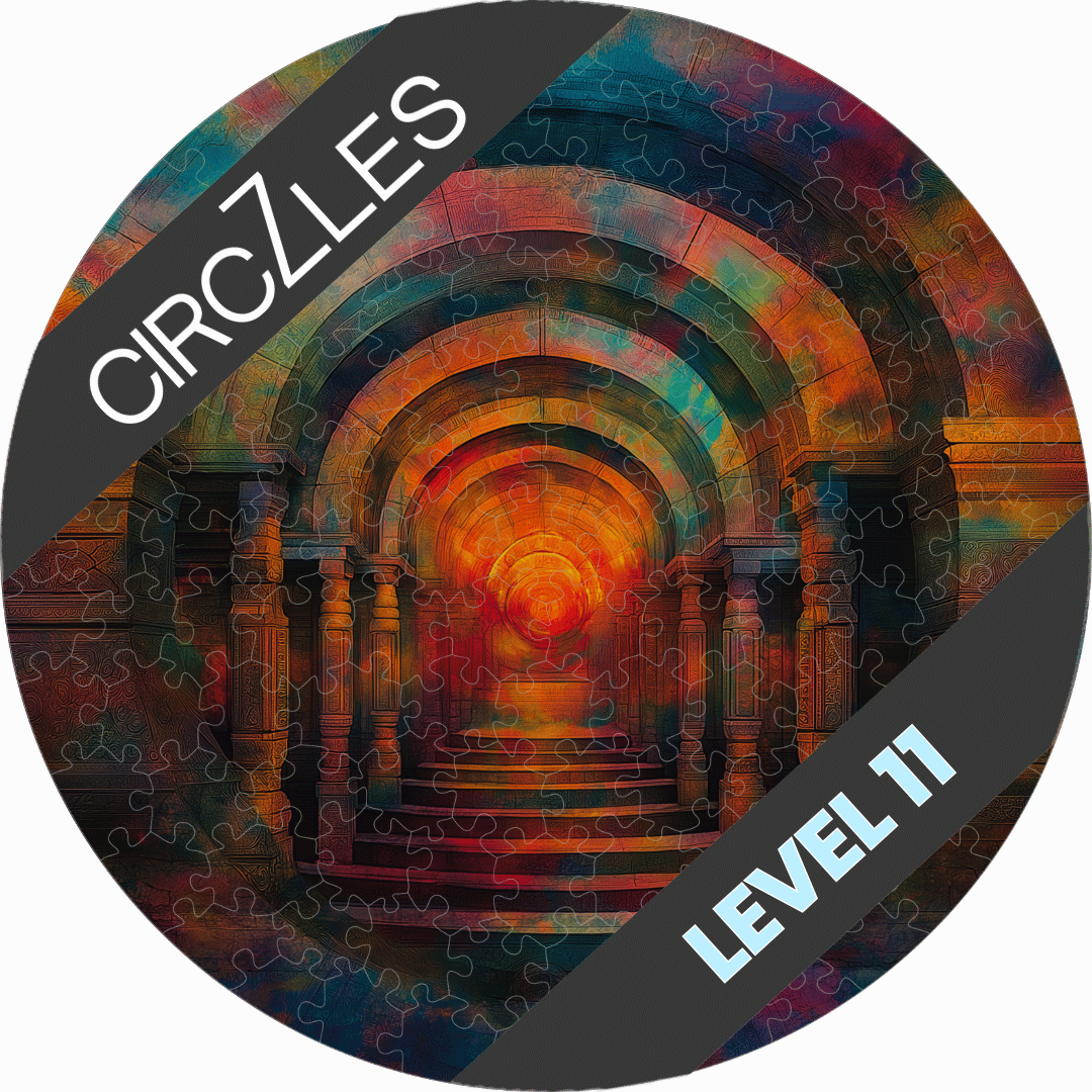 CIRCZLES LEVEL 11 art inspired meditation depicting a colorful tunnel Cogzart puzzle.