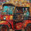 Thumbnail: Red rickshaw art mosaic Cogzart with stained glass look, colorful background, transportation.