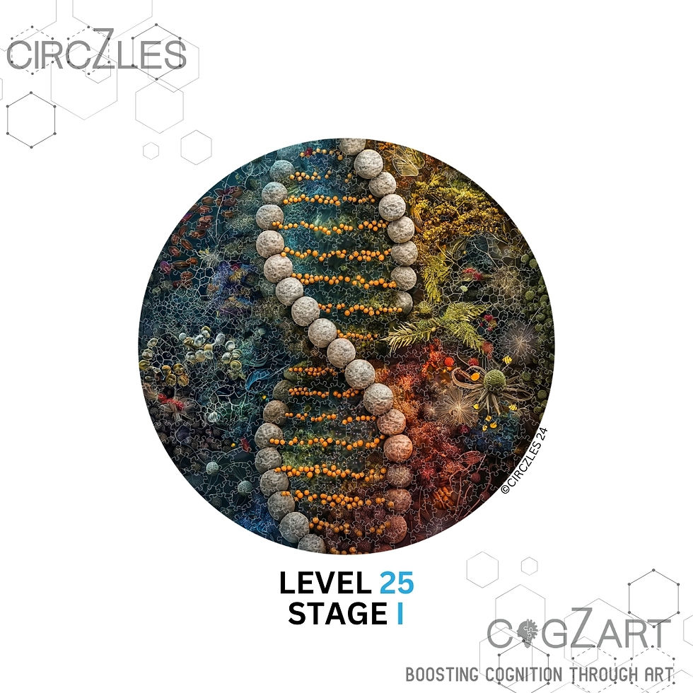 Thumbnail: Level 25 Stage 1 by Cogzart, DNA-Coded Carbon, adult jigsaw puzzle, science theme.