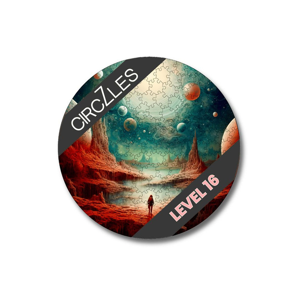 A person stands, looking at planets. Cosmic Walk. Astronomy themed adult jigsaw puzzle.