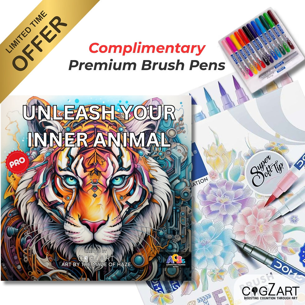 Thumbnail: Tiger art with text "Unleash your inner animal" and "Complimentary Premium Brush Pens" Cogzart product.