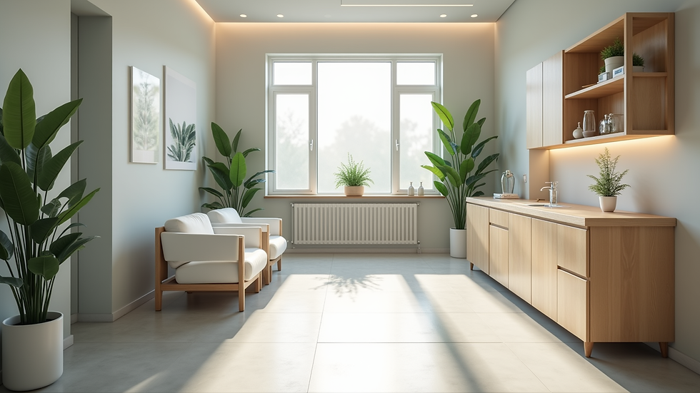 Vue rapprochée d’un espace de consultation dans un centre de santé naturelle