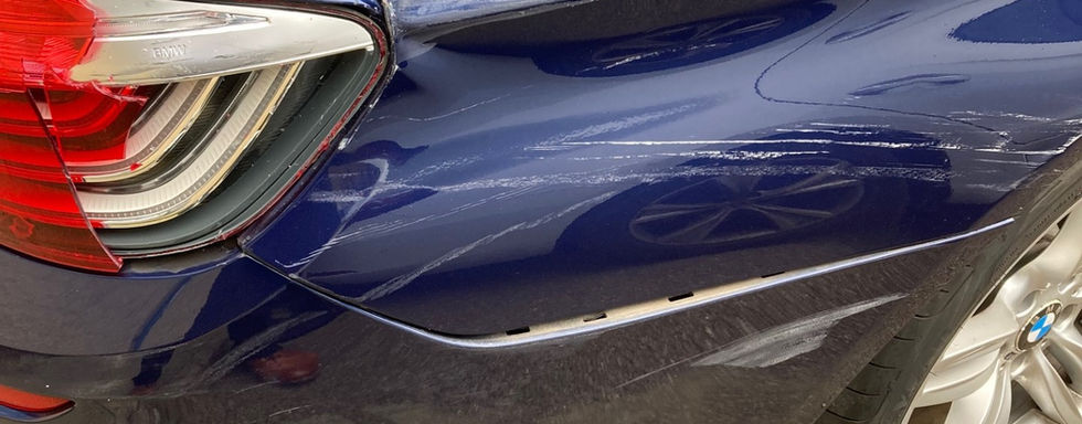 An insurance claim carried out to a Bmw which required repairs using the Powertec miracle system to the rear quarter panel, a new rear bumper and tail lamp.