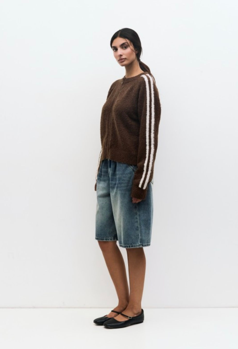 Thumbnail: All:Row The Reba Boucle Zip Up Crew Neck Sweater