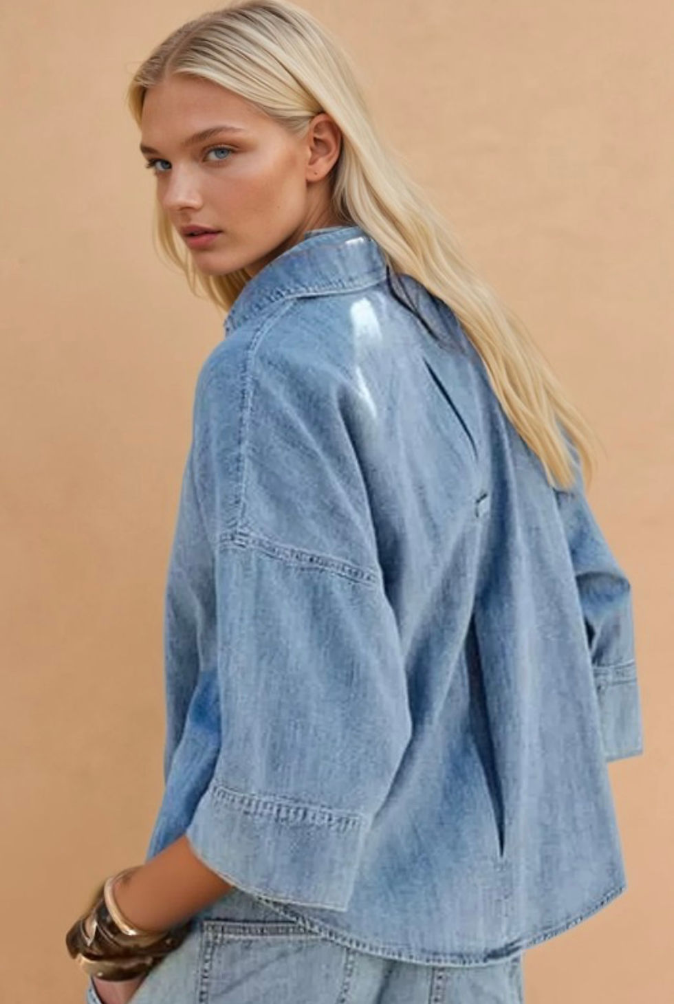 Thumbnail: Greta 3/4 Sleeve Denim Button Up