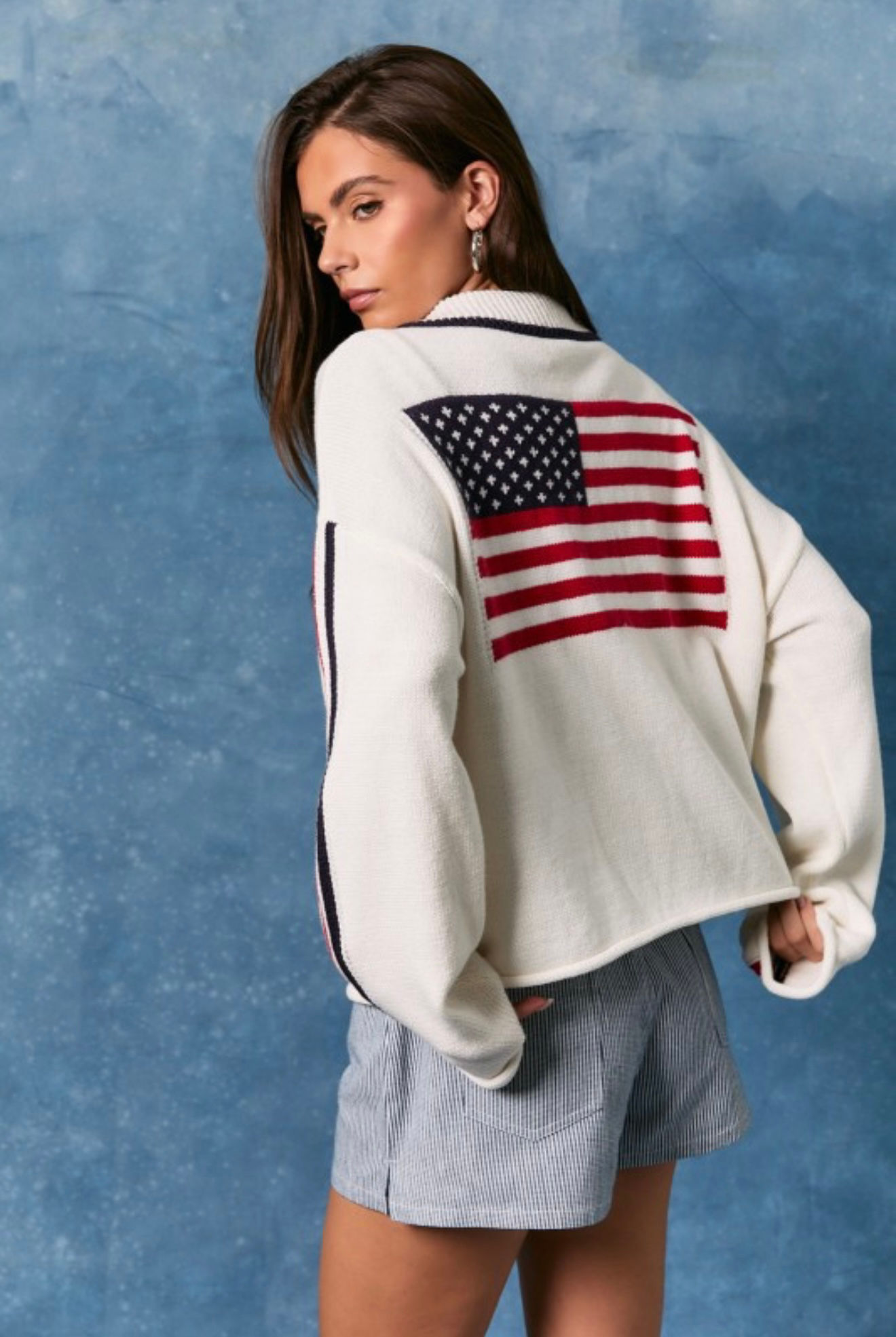 Louisa USA Flag Oversized Sweater Jacket