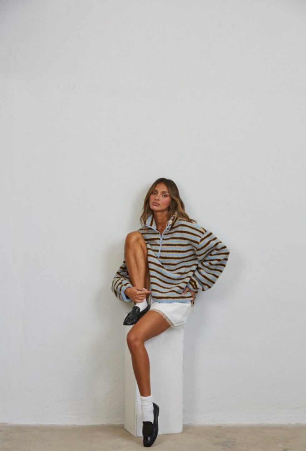 Thumbnail: Simon Relaxed Sherpa Striped Half Zip Pullover