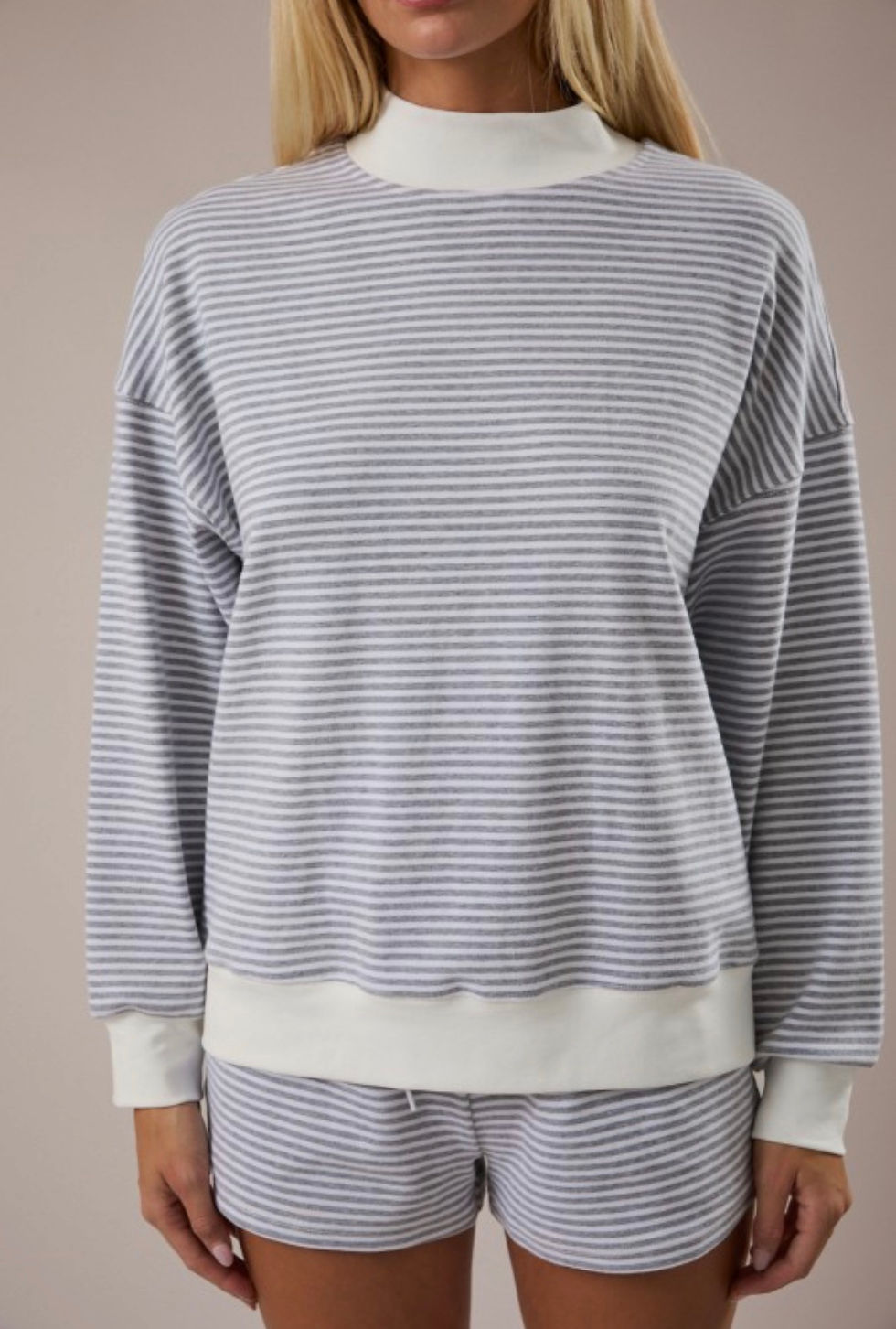 Thumbnail: Callie Mock Neck Stripe Sweatshirt