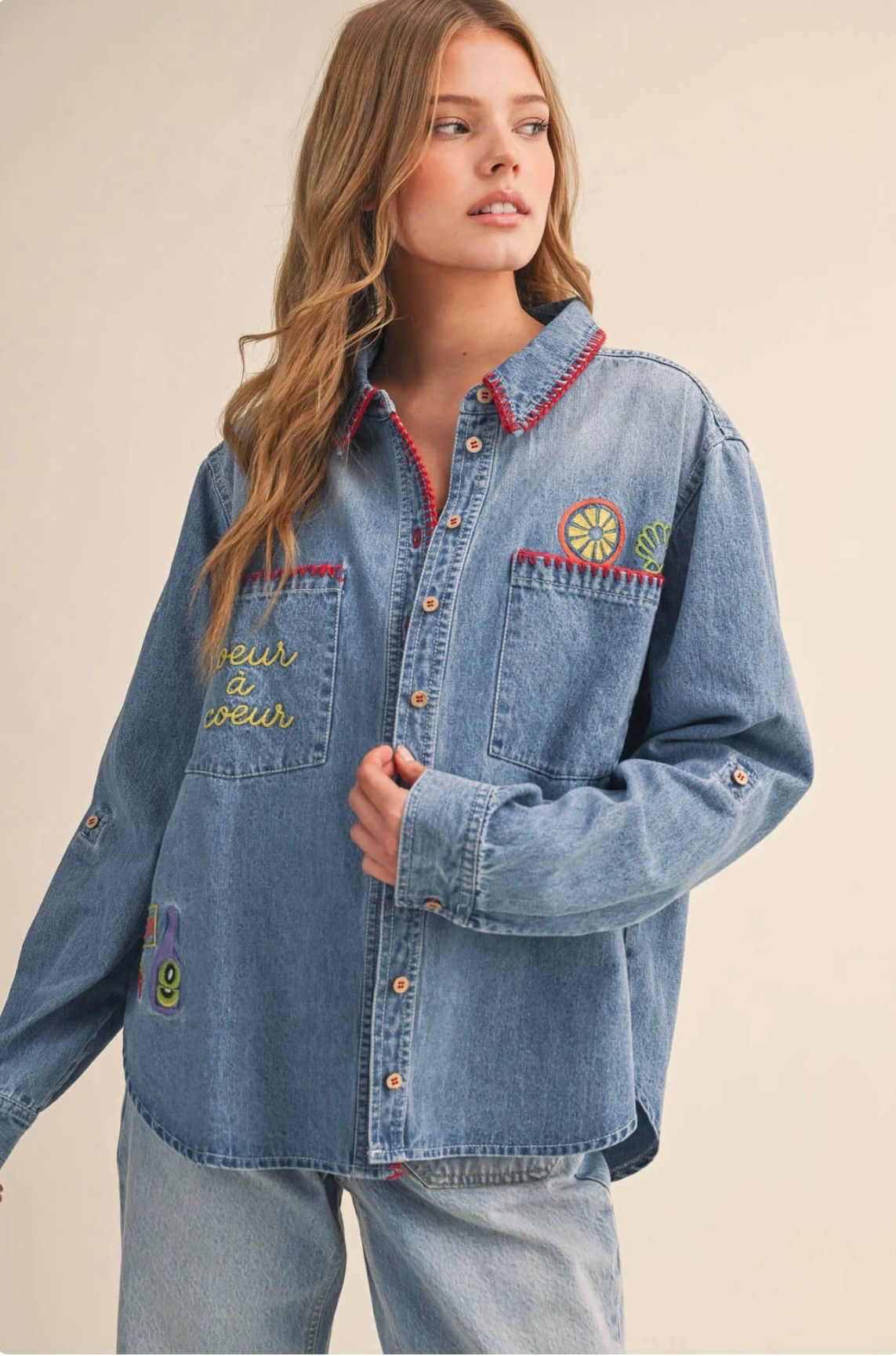 Coeur a Coeur Embroidered Button Up
