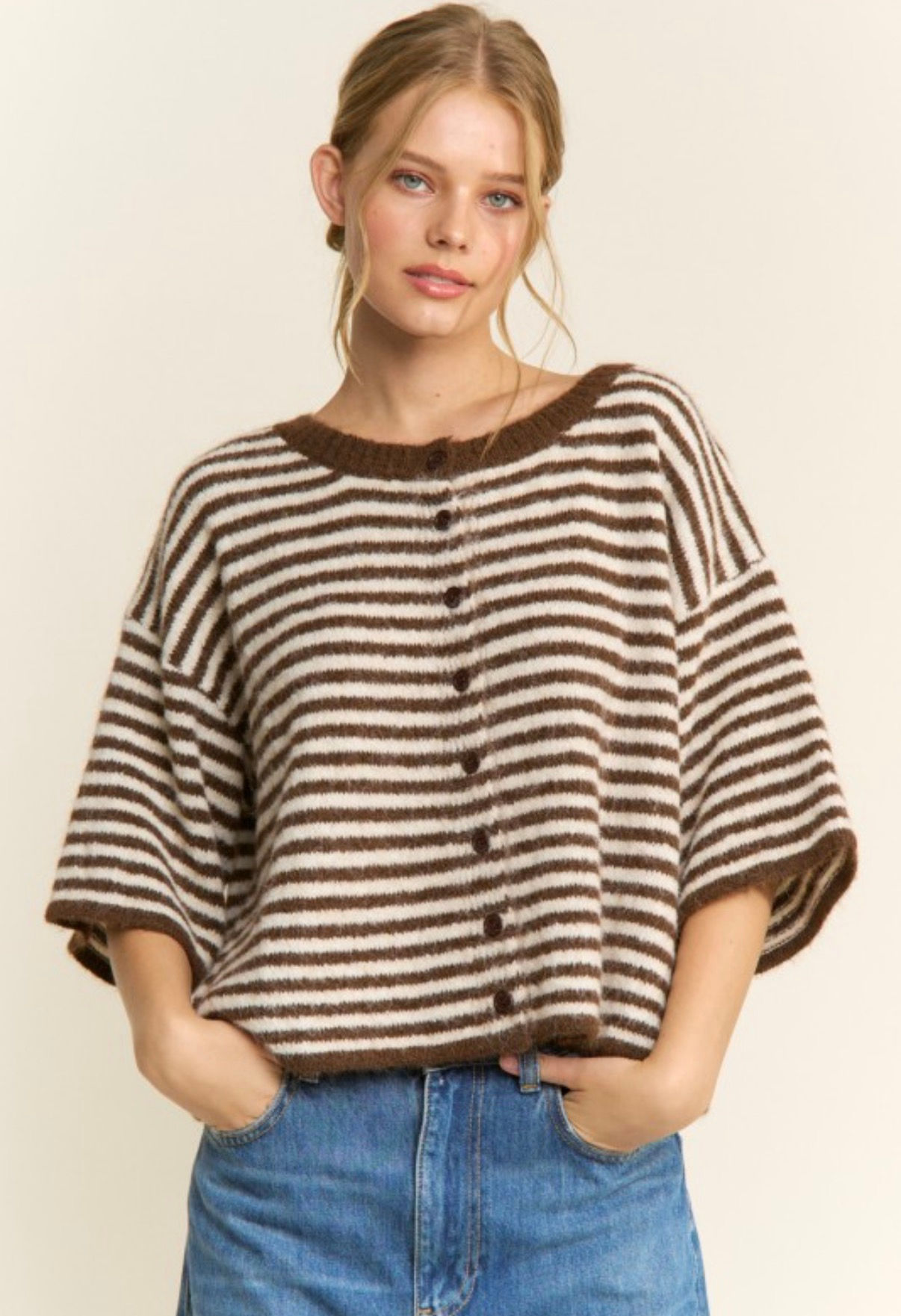 Lou Crew Neck Striped Knit Cardigan
