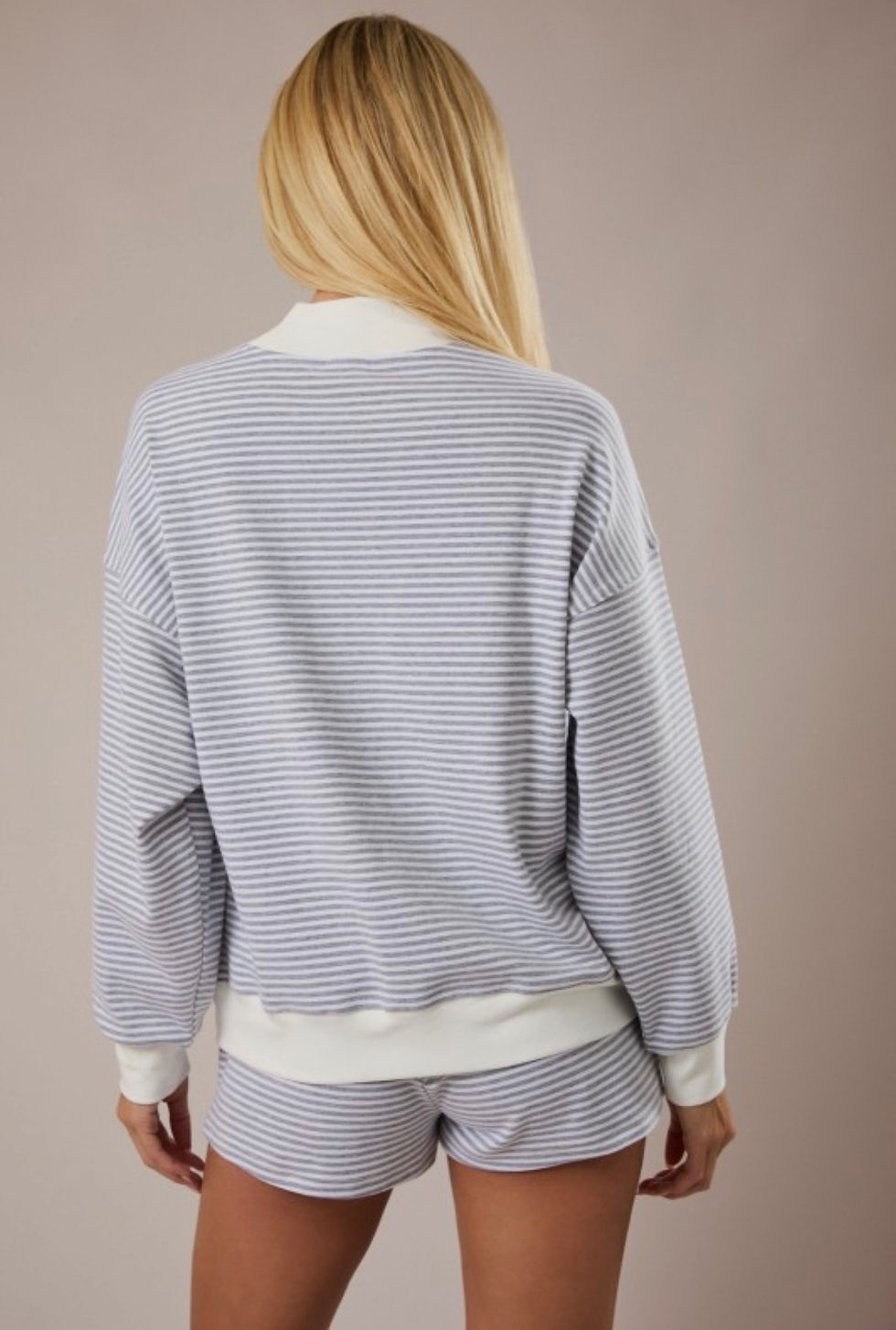 Thumbnail: Callie Mock Neck Stripe Sweatshirt