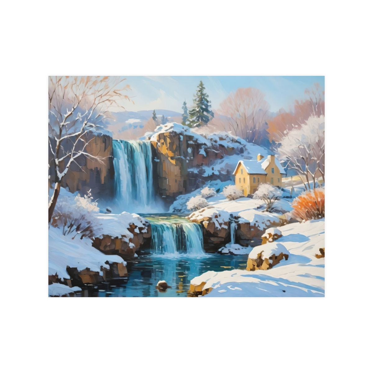 Cozy house in winter - Satin Poster (210gsm)