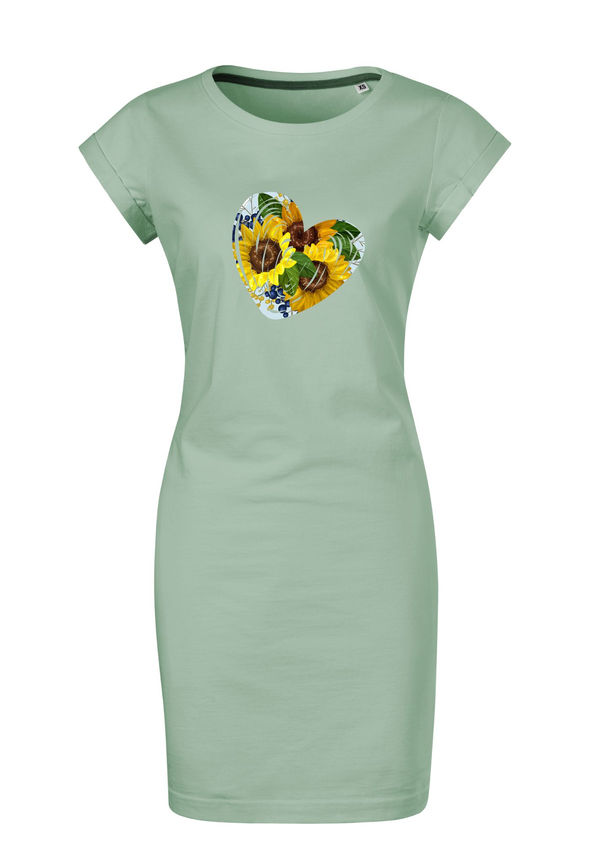 BloomPress - Dámske bavlnené šaty Sunflower heart - Srdce, ktoré vždy smeruje za slnkom