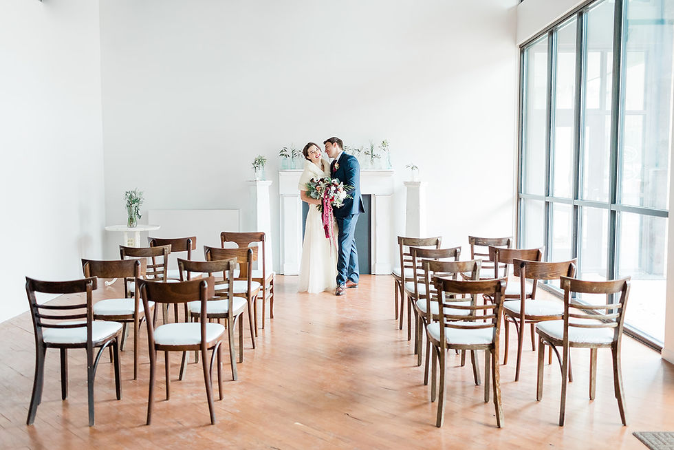 Light-filled Loft venue set for intimate tiny elopement wedding in Elgin, IL