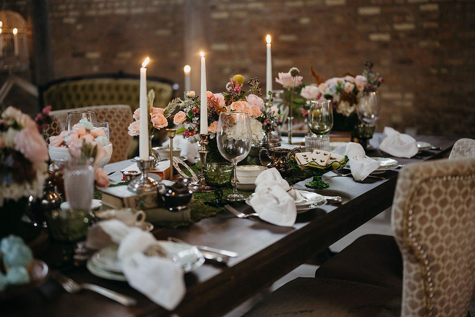 Colorful Alice in Wonderland table scape