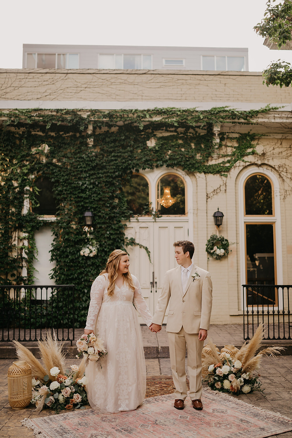 The happy couple on wedding day at vintage Villa Filomena, Milwaukee, WI