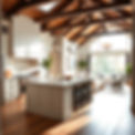 picture of a bright open kitchen that leads into a bright and warm living room for enterta