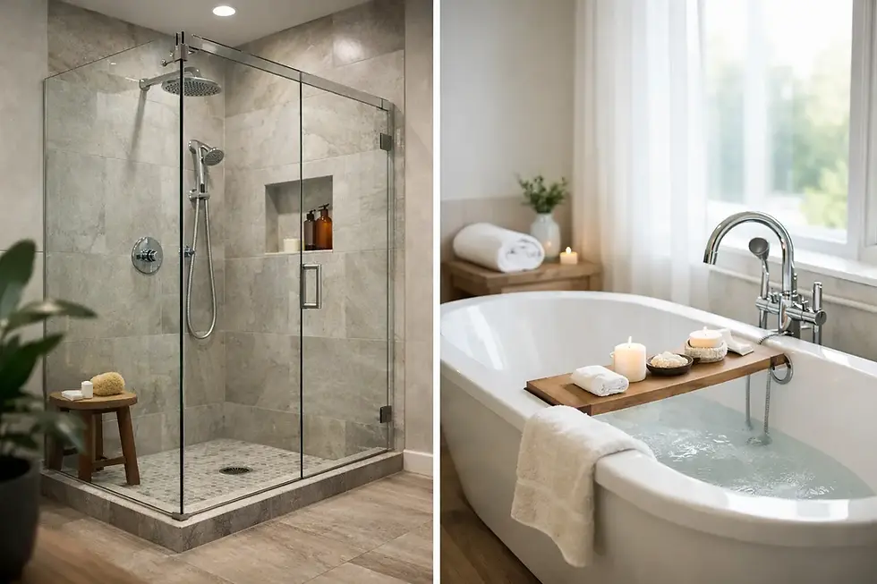 Walk-in shower and freestanding bathtub comparison for a San Antonio bathroom remodel
