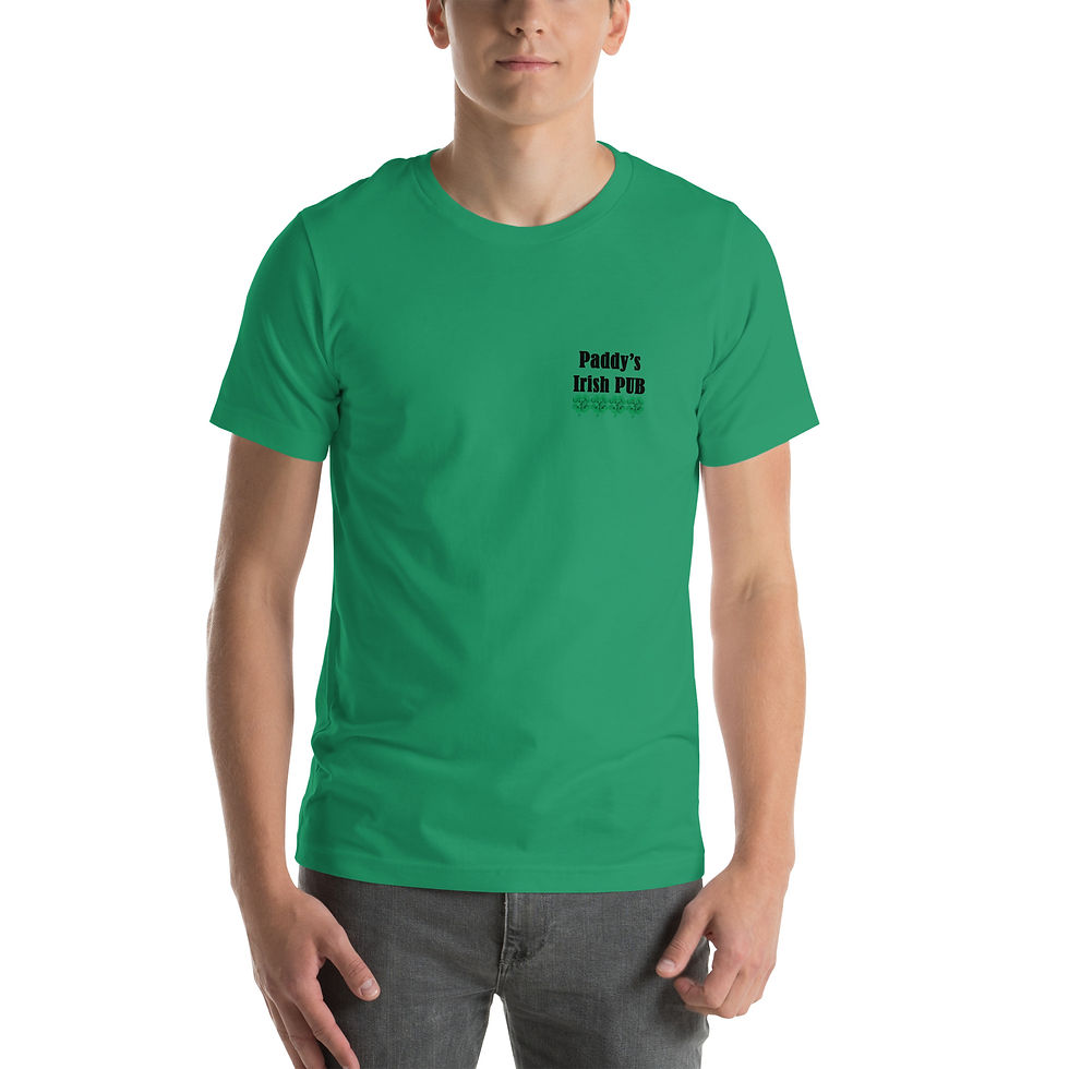 Thumbnail: Paddy's Left Pocket with Lucky 4 Leaf Clover Back Unisex T-shirt