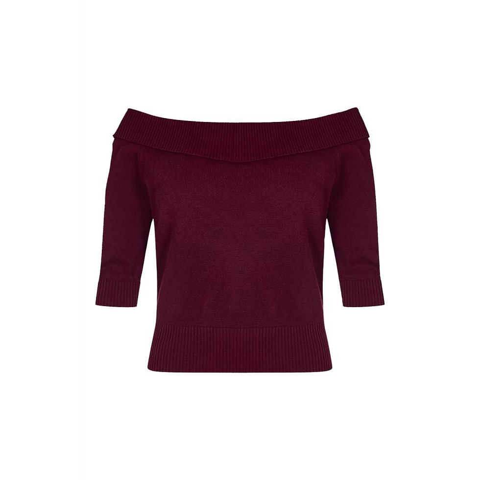 Thumbnail: 1950s Vintage Style Wine Bardot Knitted Top