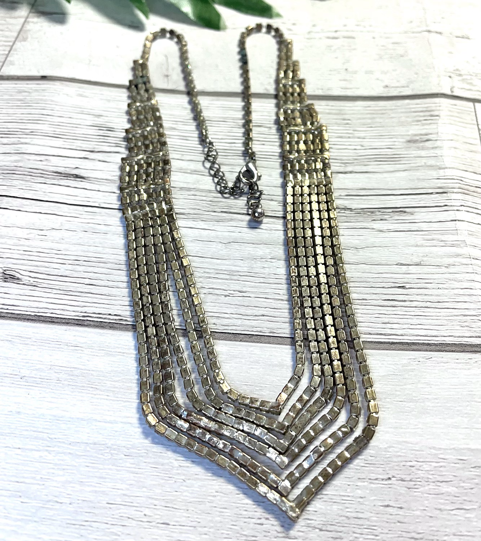 Thumbnail: Vintage Silver Diamante Multi-Strand Necklace