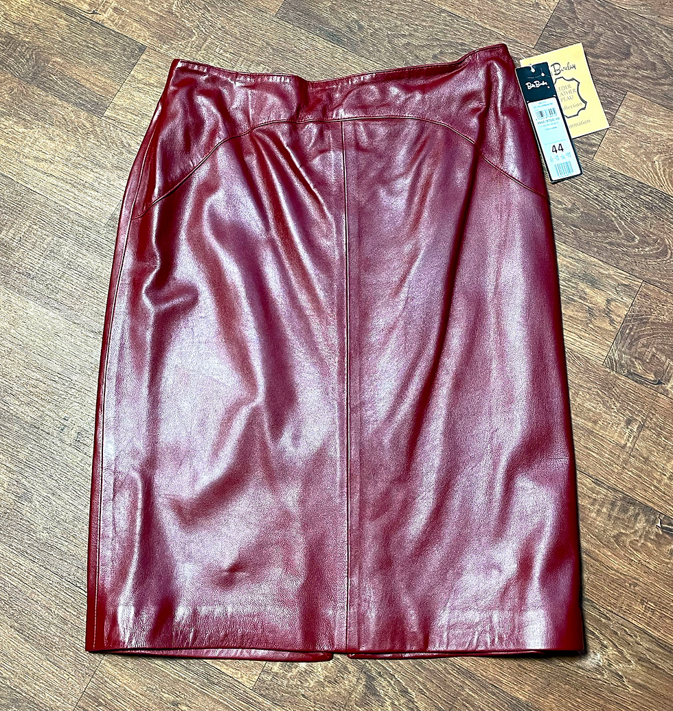 Vintage Betty Barclay Deep Red Leather Pencil Skirt Size 16