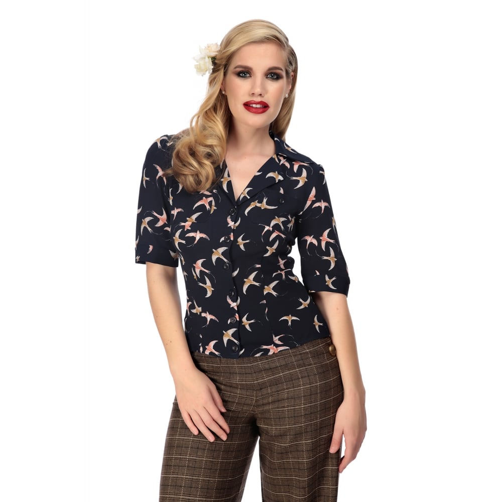 Vintage Style Blouse | Bird Print Blouse | 40s Style Blouse