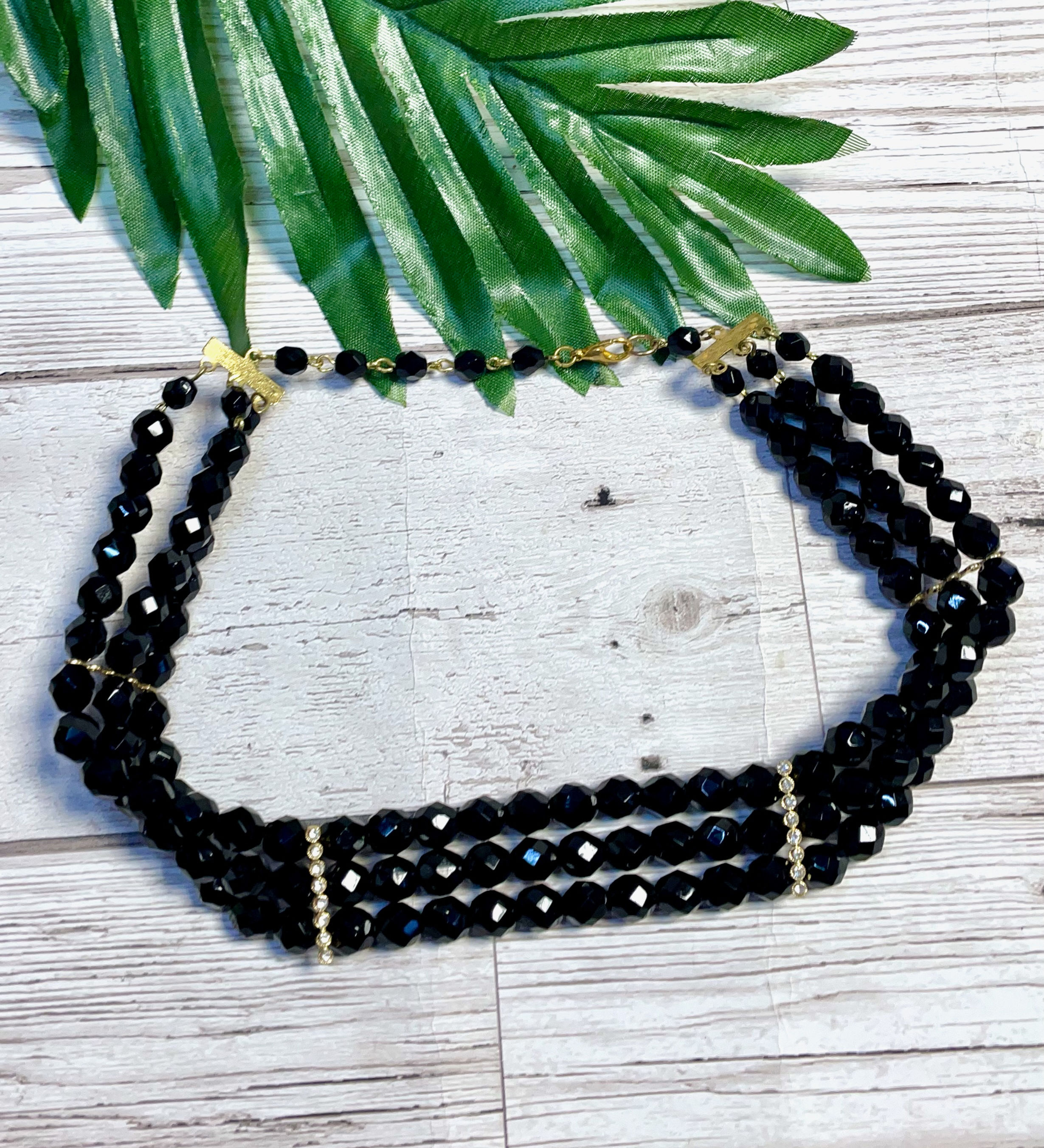 1980s Vintage Black Beaded Choker Necklace