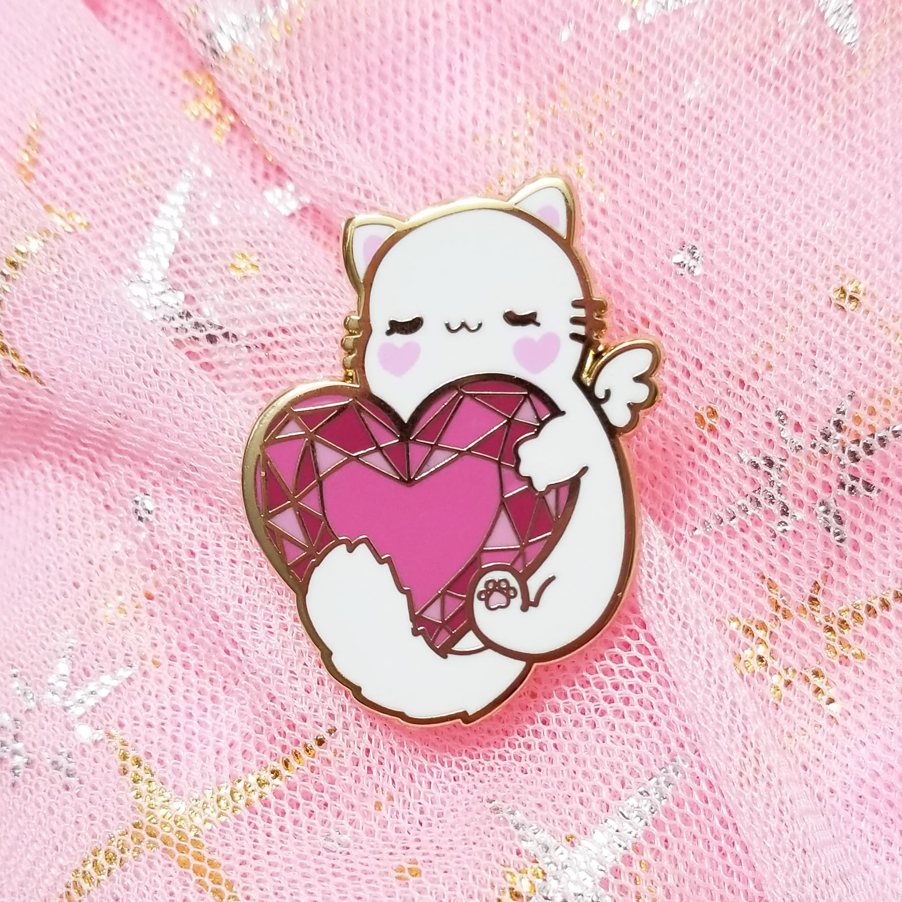 Jewel Heart Kitten Enamel Pin