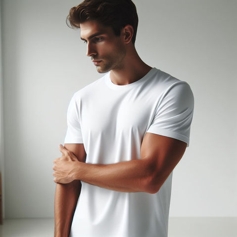 South African Made Mens White T-shirt Being worn by a model.