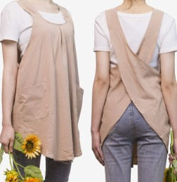 Women's Japanese Linen Cross Back Apron with 2 Large Pockets – Comfortable Pinaf