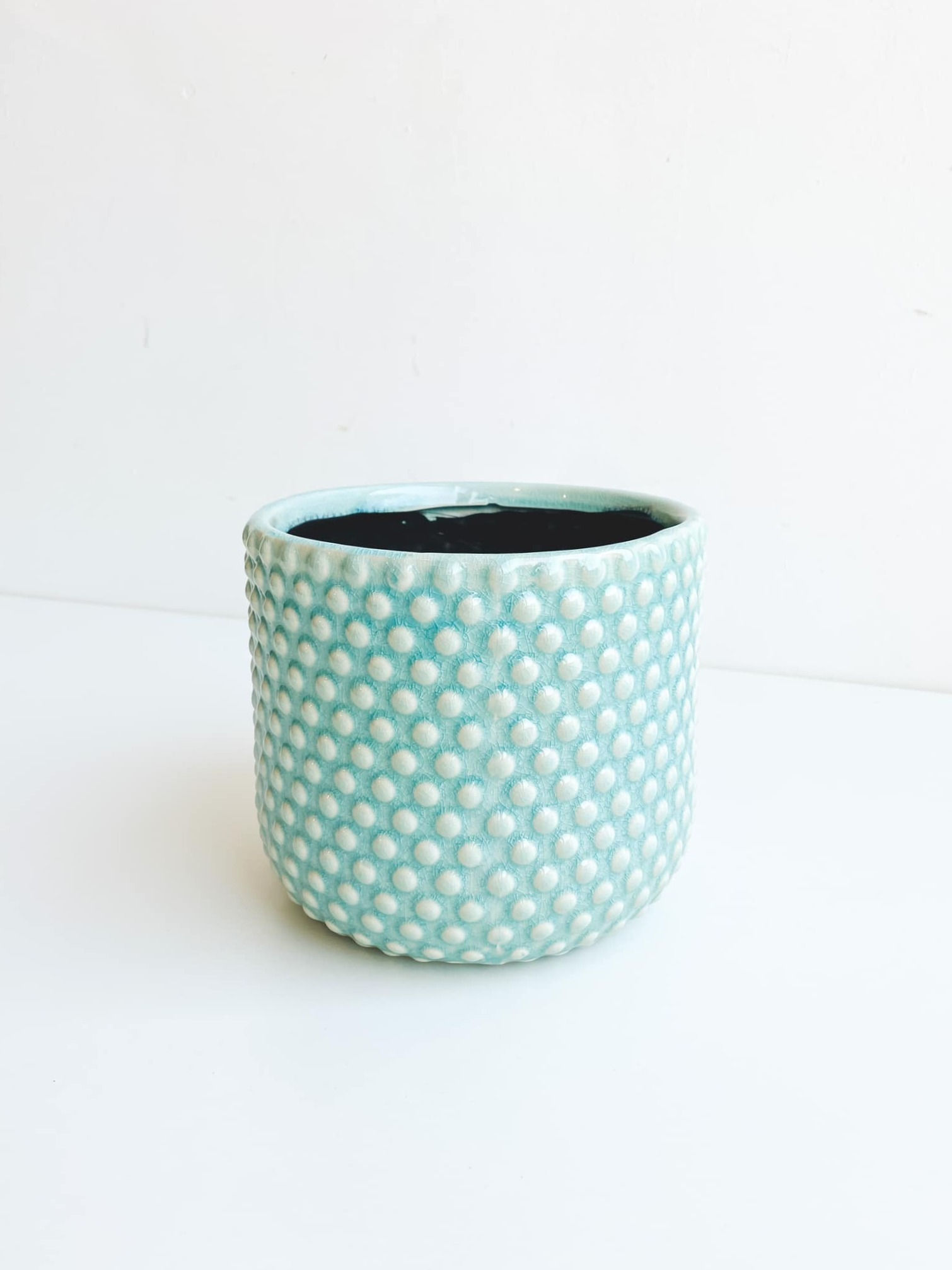 Turquoise Debossed Dots Plant Pot