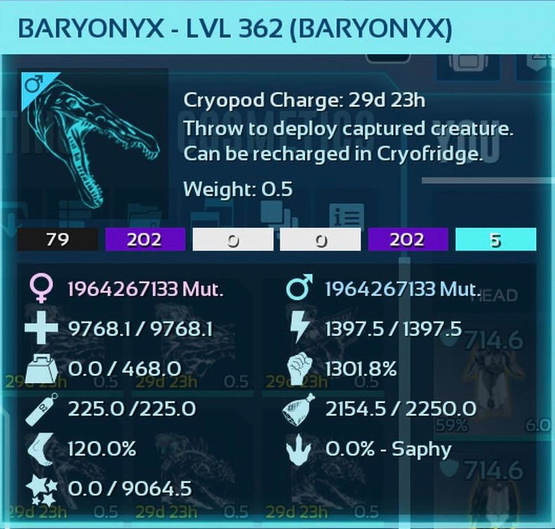 Thumbnail: ✨Saphys Shop✨ *TOP STATS* Lucid Galaxy Baryonyx 9.7kHp 1301M (Cross PvE) 