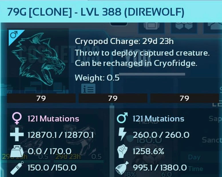 Thumbnail: ✨Saphys Shop✨*TOP STATS* 12kHp 1258M Solid Black Direwolf  (Cross PvE)
