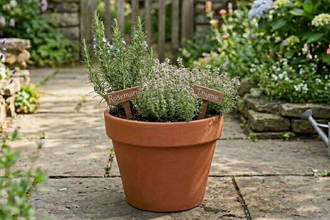 12" Terra Cotta Pot with 2 Herbs