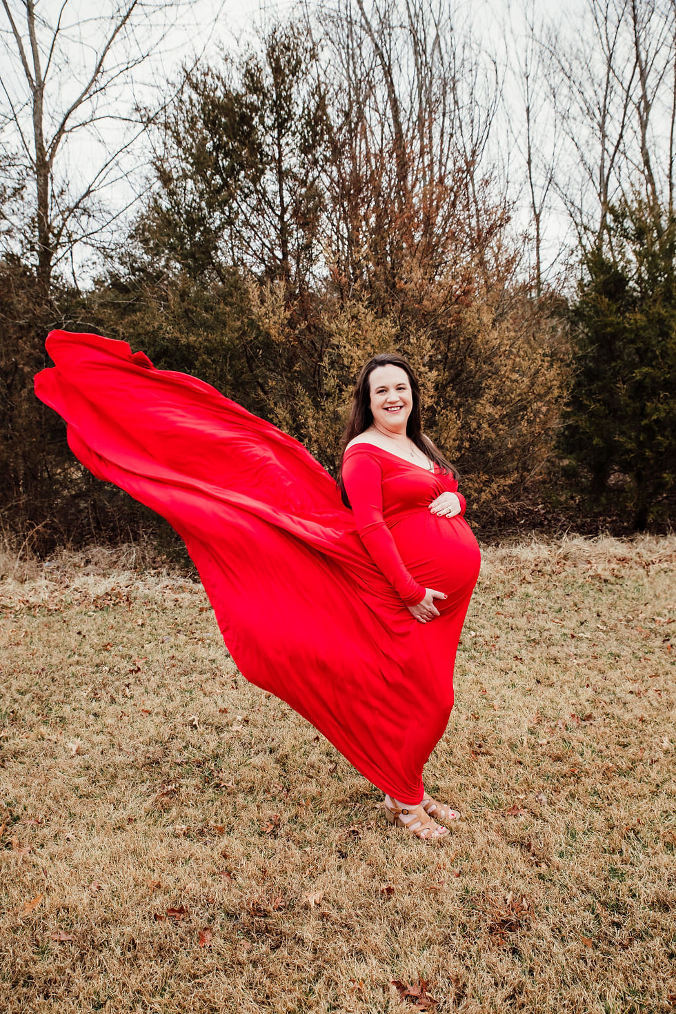 Pregnant woman in red dress