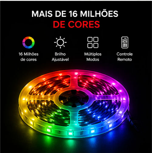 Miniatura: Fita LED RGB para Setup Gamer — USB com Controle Remoto