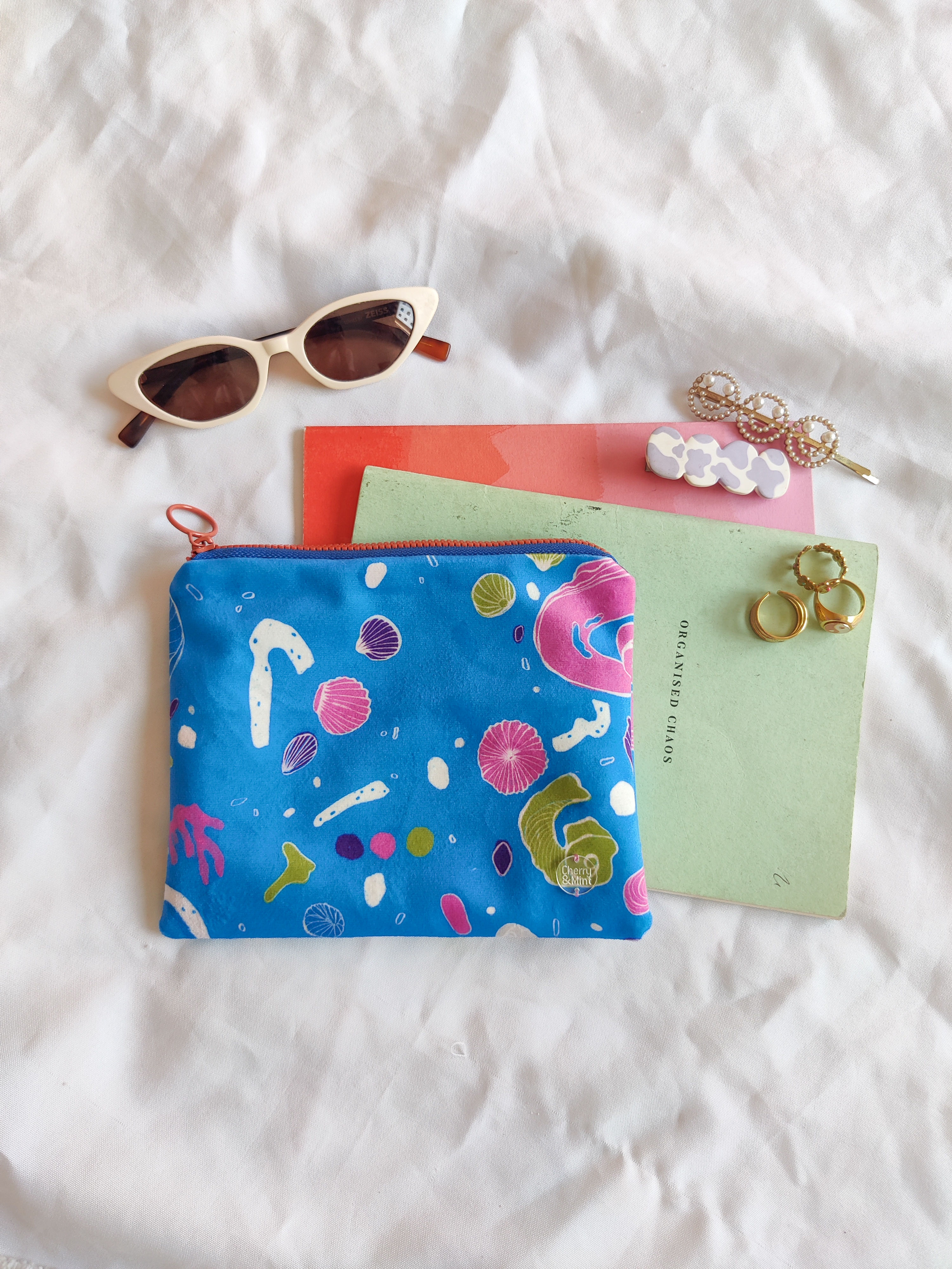 "Seashells" Small Velvet Zip pouch