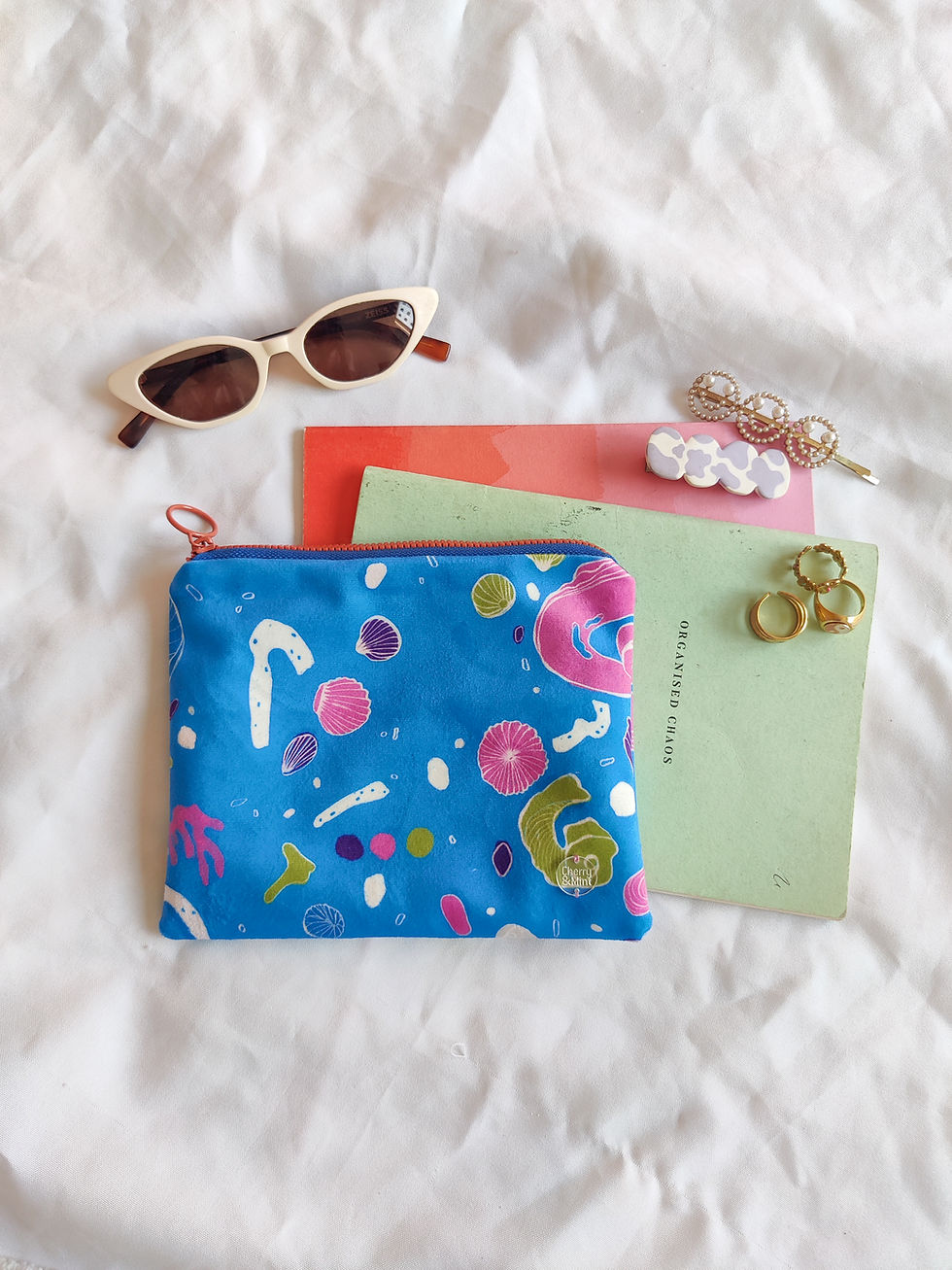 "Seashells" Small Velvet Zip pouch