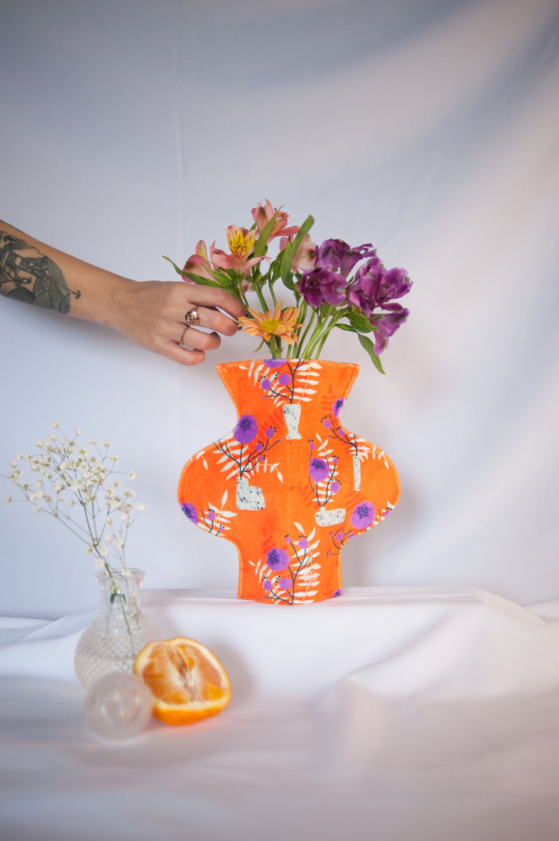 Thumbnail: "Orange wild flower" print textile vase