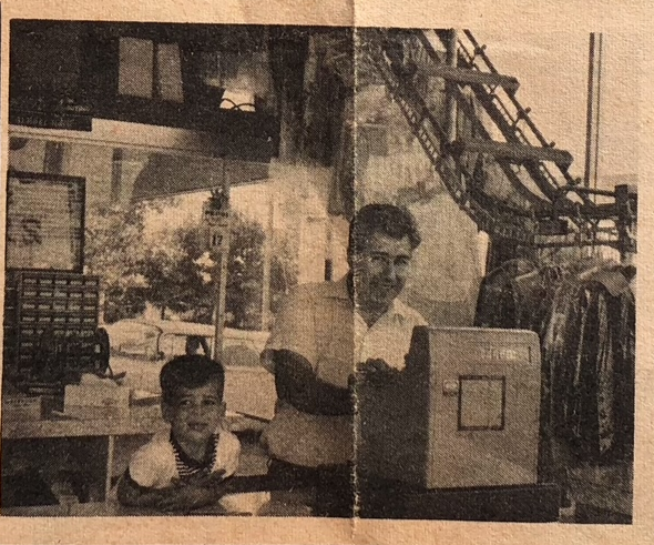 Peter & his son, "Tommy," age 3, at Fabric Care Center in 1965