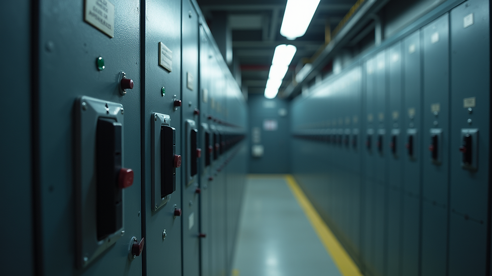 Eye-level view of electrical panel with circuit breakers
