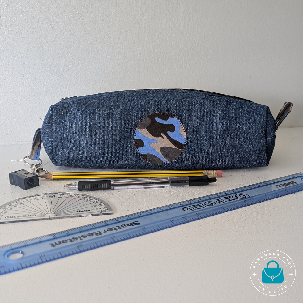 Thumbnail: Denim Camouflage Pencil Case - With Stationery (Stationery shown for display only and not included.